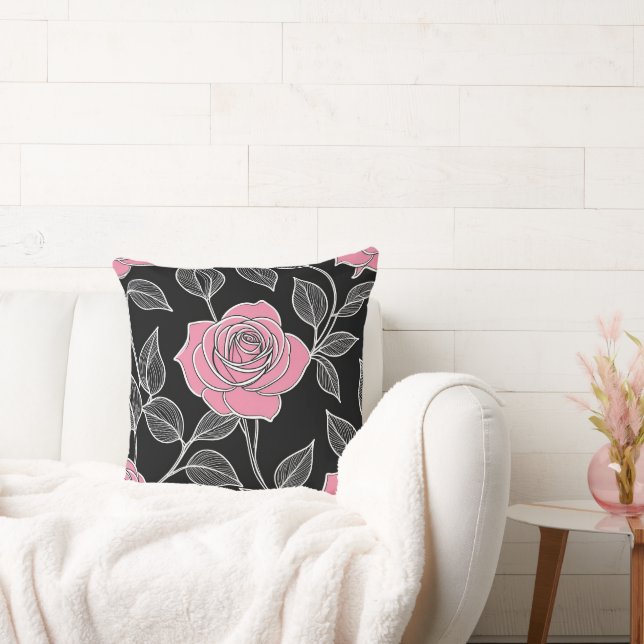 Rosa Rose auf schwarz Kissen (Liege)