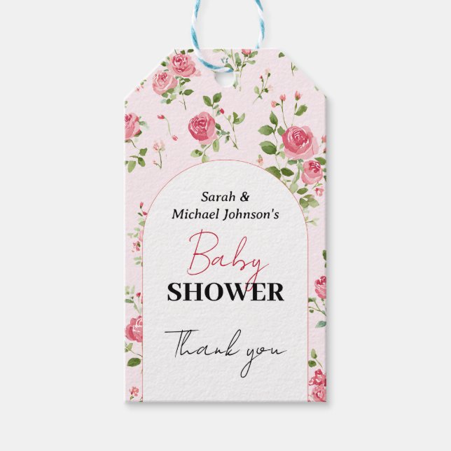 Rosa Rose Baby Dusche Geschenkanhänger (Vorderseite)