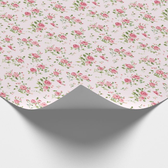 Rosa Rose Baby Dusche Geschenkpapier (Ecke)