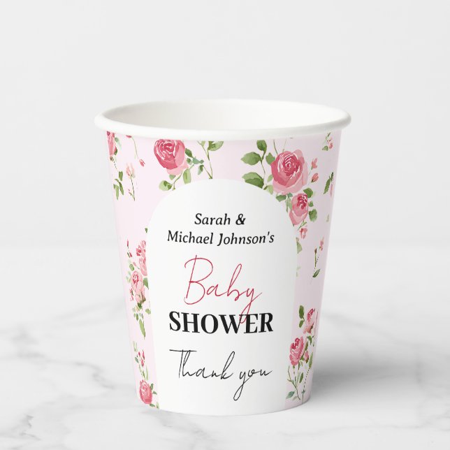 Rosa Rose Baby Dusche Pappbecher (Vorderseite)
