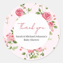 Rosa Rose Baby Dusche Runder Aufkleber