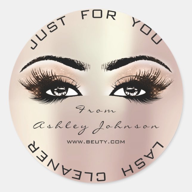 Rosa Rose Beauty Glitzer Peach Lash Makeuaner Runder Aufkleber (Vorderseite)