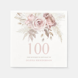 Rosa Rose Blume 100. Geburtstagsparty Serviette