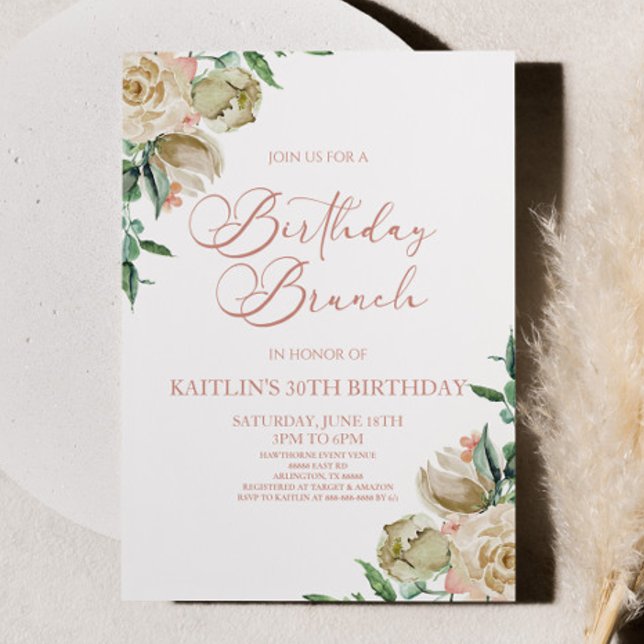 Rosa Rose Blume Geburtstag Brunch Party Einladung (Von Creator hochgeladen)