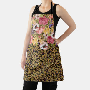 Rosa Rose Blume Gold Leopard Jaguar Schürze