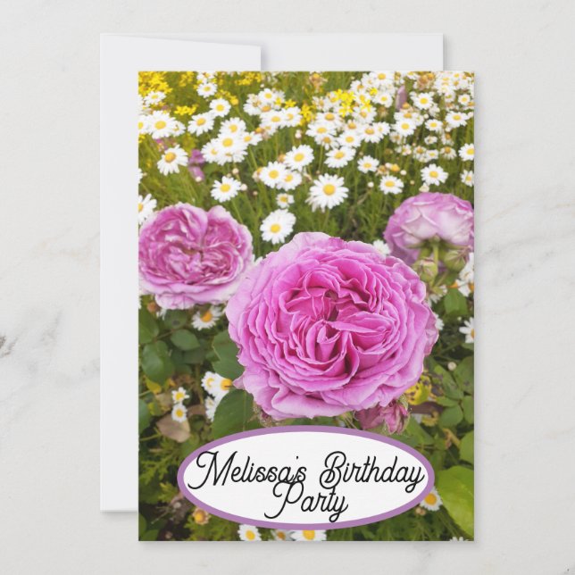 Rosa Rose Blume Hübsche Girls Einladung (Vorderseite)