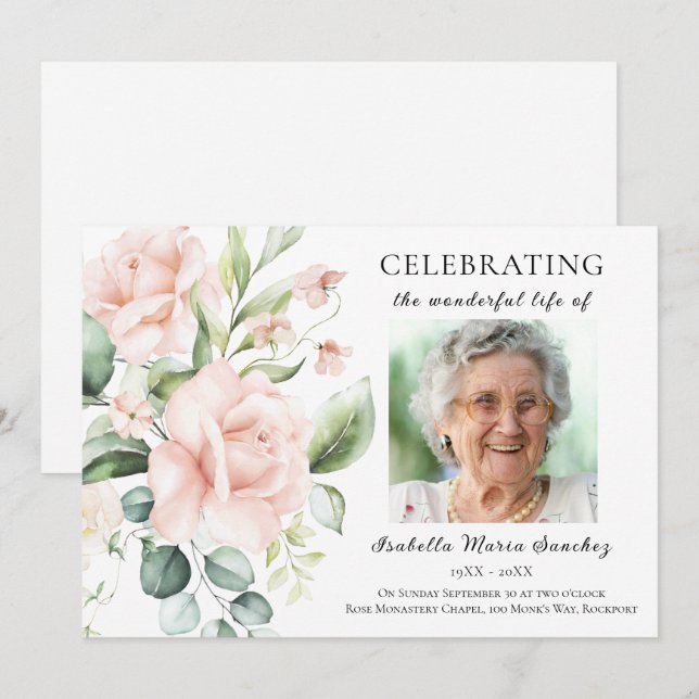 Rosa Rose Blumenfeier zum Foto des Lebens Einladung (Vorne/Hinten)