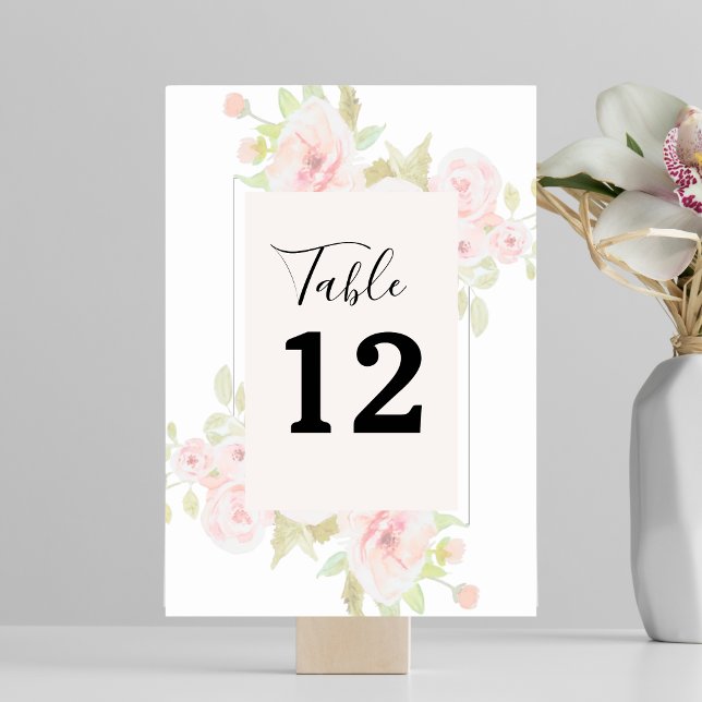 Rosa Rose Blumengrün Tischnummer (Blush Pink Rose Floral Watercolor Greenery Table Number)