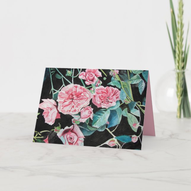 Rosa Rose Blumenkohl Blume Aquarell Karte (Vorderseite)