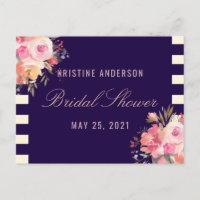 Rosa Rose Blumenmuster Navy Blue Stripe Rezeptkart