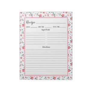 Rosa Rose Blumenmuster Rezept Notizblock