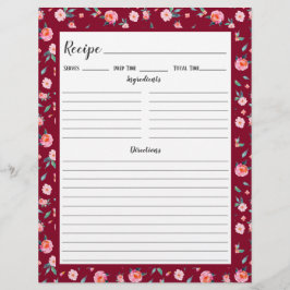 Rosa Rose Blumenmuster Rezeptbinderseite