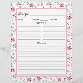 Rosa Rose Blumenmuster Rezeptbinderseite
