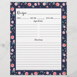 Rosa Rose Blumenmuster Rezeptbinderseite