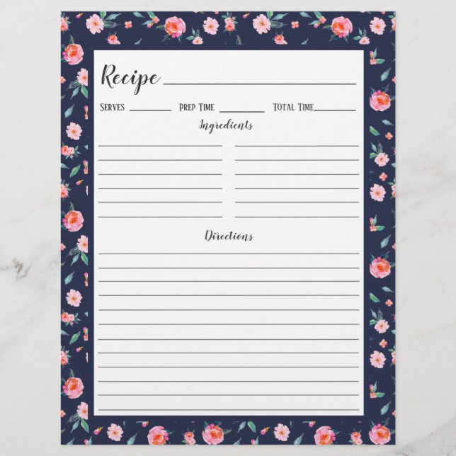 Rosa Rose Blumenmuster Rezeptbinderseite (Vorderseite)