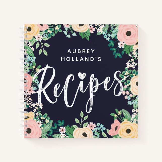 Rosa Rose Blumenrahmen Rezepte Notizbuch (Vorderseite)