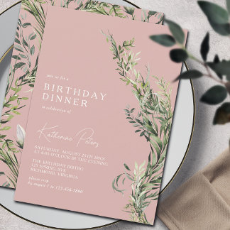 Rosa Rose Blush | Elegantes Abendessen zum Geburts Einladung