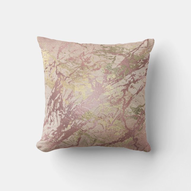 Rosa Rose Blush Gold Blush Metallischer Marmormono Kissen (Vorderseite)