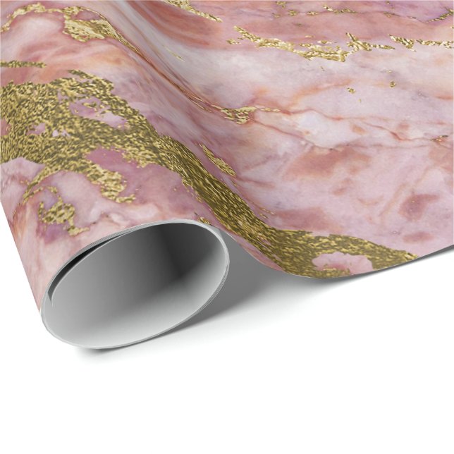 Rosa Rose Blush Gold Marmor Shiny Glam Geschenkpapier (Rolleneckpunkt)