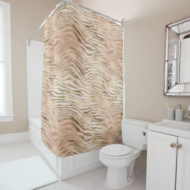 Rosa Rose Blush Gold Zebra Animal Print Duschvorhang (Beispiel)