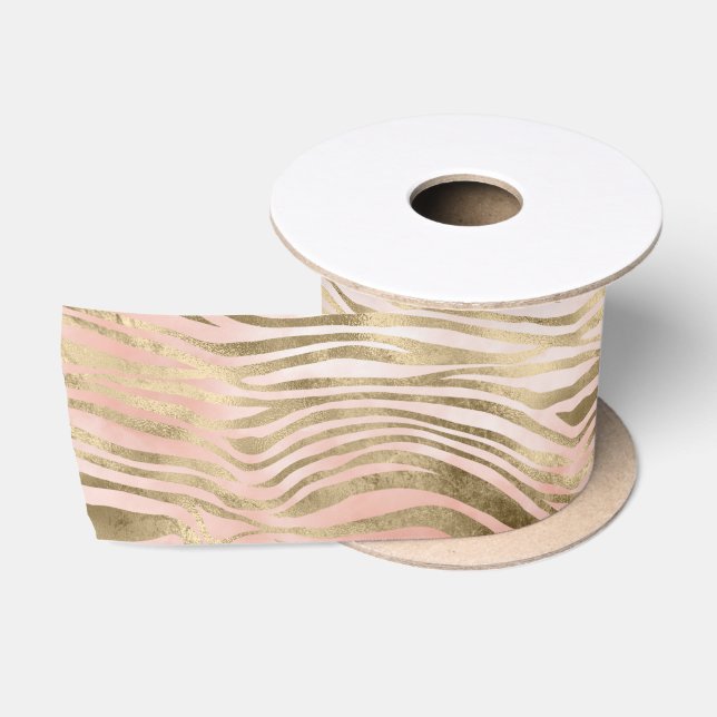 Rosa Rose Blush Gold Zebra Animal Print Satinband (Spule)