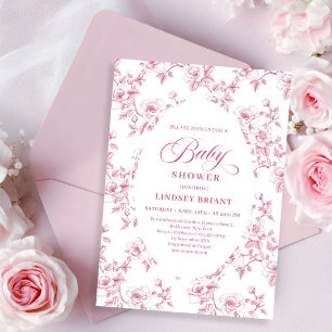 Rosa Rose Blush-Muster Französische Toile Baby Sho Einladung