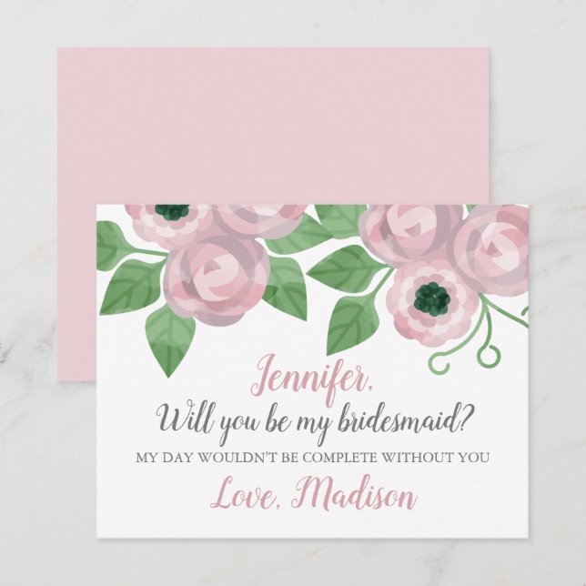 Rosa Rose Blüte wird meine Bridesmaid sein Einladung (Vorne/Hinten)