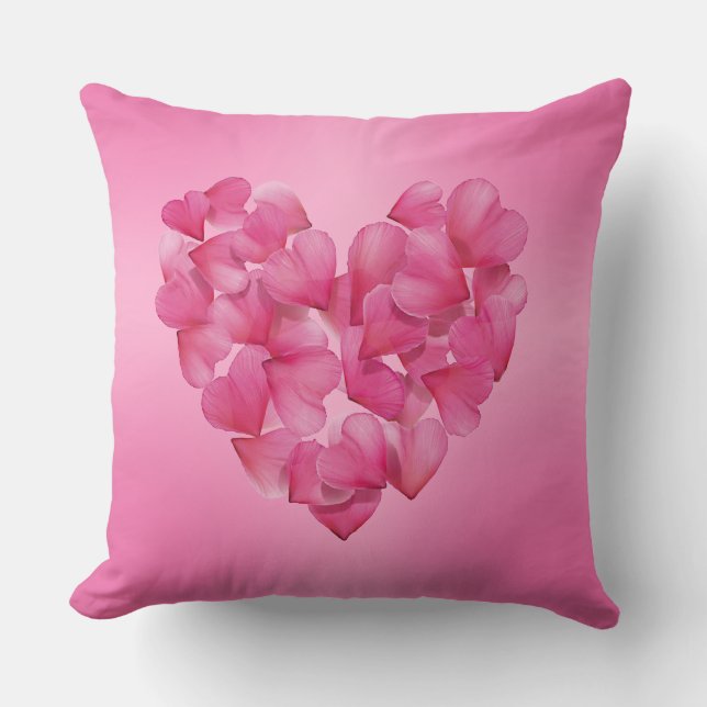 Rosa Rose Blütenblatt Herzkissen Kissen (Vorderseite)