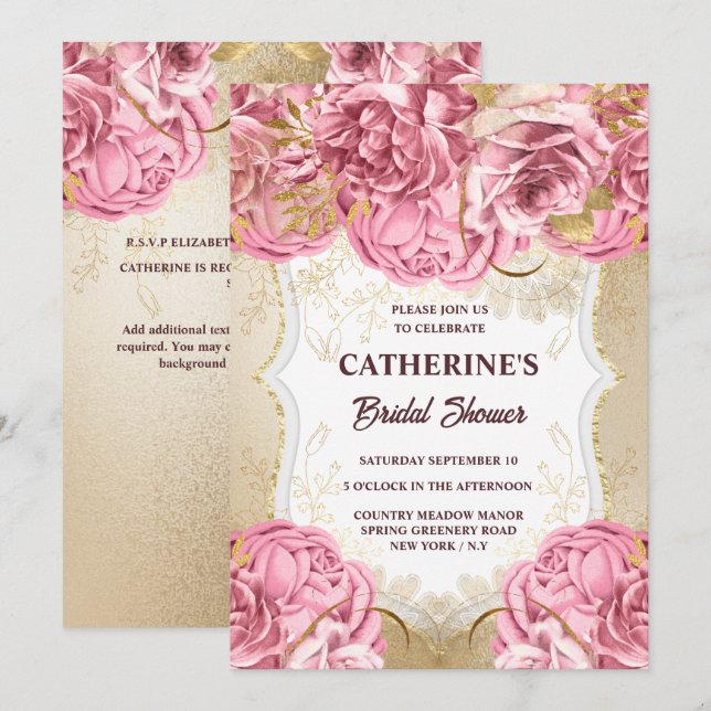 Rosa Rose Blütenbraun Einladung (Vorne/Hinten)