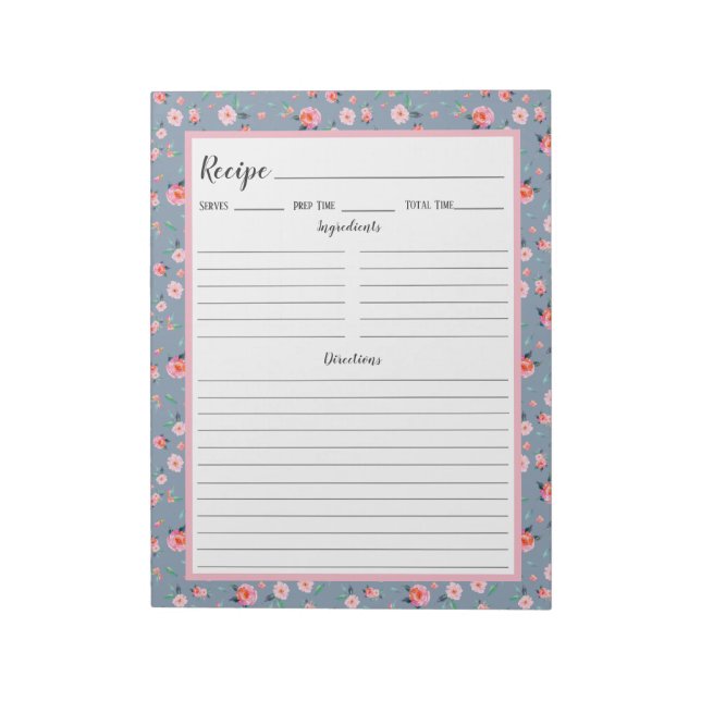 Rosa Rose Blütenduft Blaues Muster Rezept Notizblock (Rotiert)
