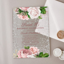 Rosa Rose Blütenfarben Silberner Glitzer Sweet 16