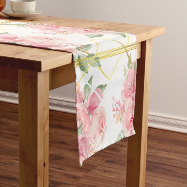 Rosa,Rose,Boho,Trellis,Aquarell-Blume Kurzer Tischläufer (Beispiel)