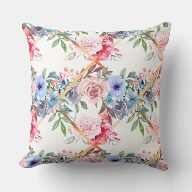 Rosa,Rose,Boho,Trellis,Aquarellfarben Blume Kunst  Kissen (Vorderseite)
