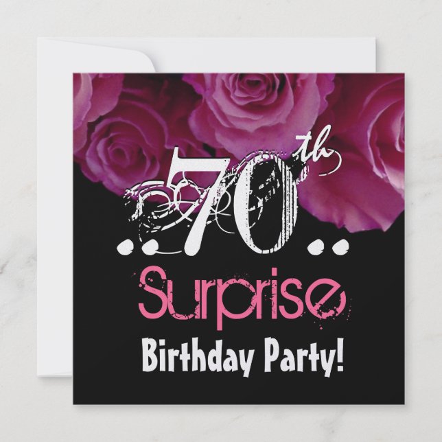 Rosa Rose Bouquet 70. Überraschung Geburtstag Meta Einladung (Vorderseite)
