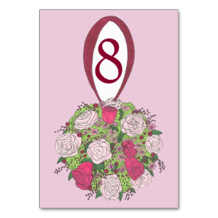 Rosa Rose Bouquet Blume Blumenkarte Tischnummer