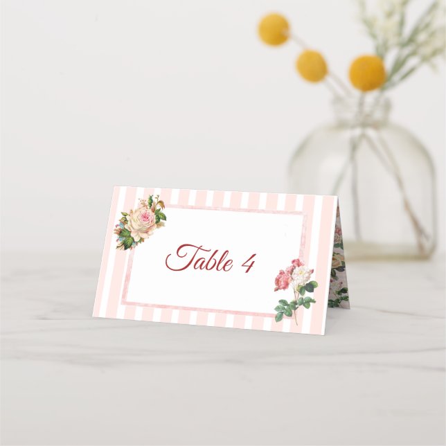 Rosa Rose Bouquet Tischkarte in Rosa Rosa Platzkarte (Vorderseite)
