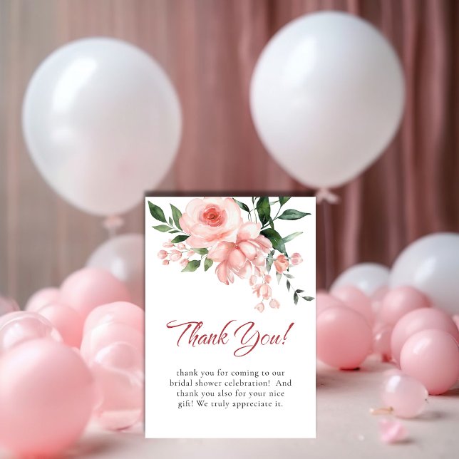 Rosa Rose Brautparty Dankeskarte (Blush Pink Rose Floral Bridal Shower Thank You Card)