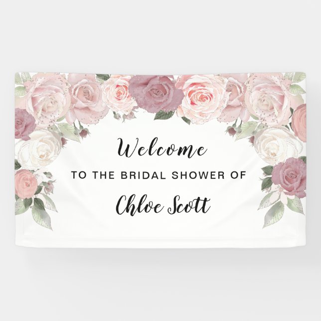 Rosa Rose Brautparty Willkommen Banner (Horizontal)