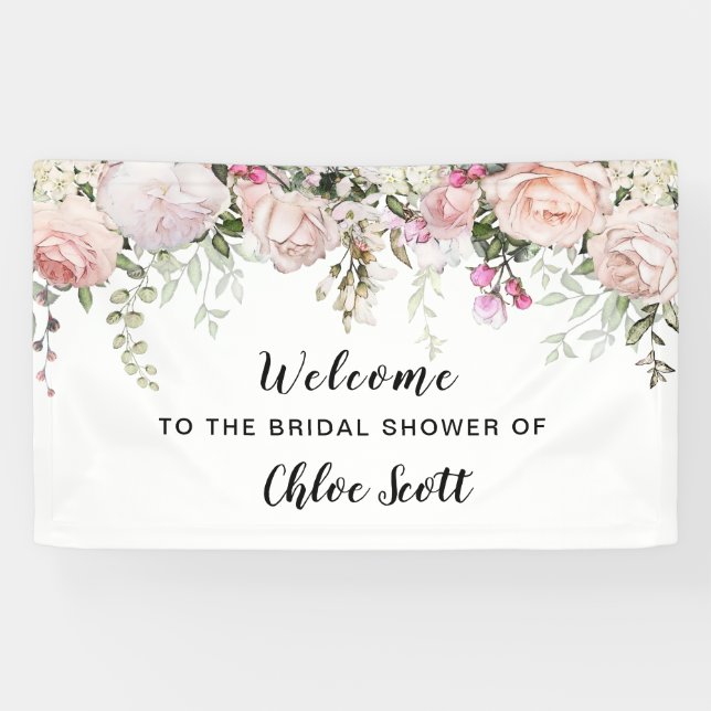 Rosa Rose Brautparty Willkommen Banner (Horizontal)