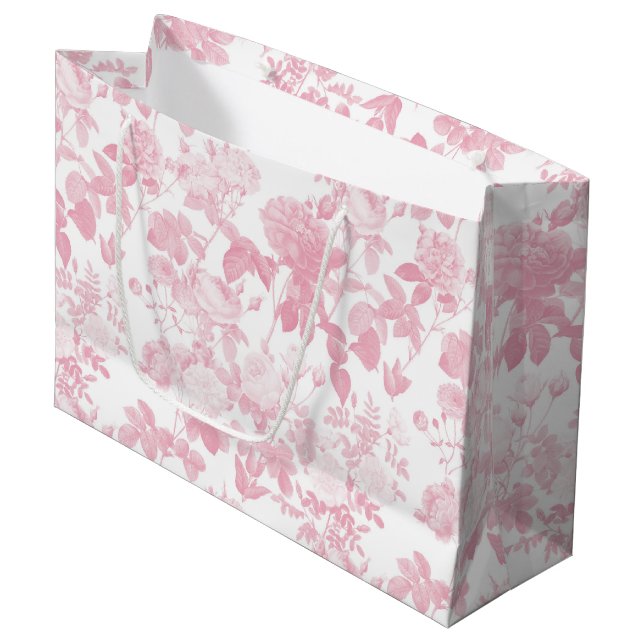 Rosa Rose Chinoiserie Muster Große Geschenktüte (Vorderseite Schrägansicht)