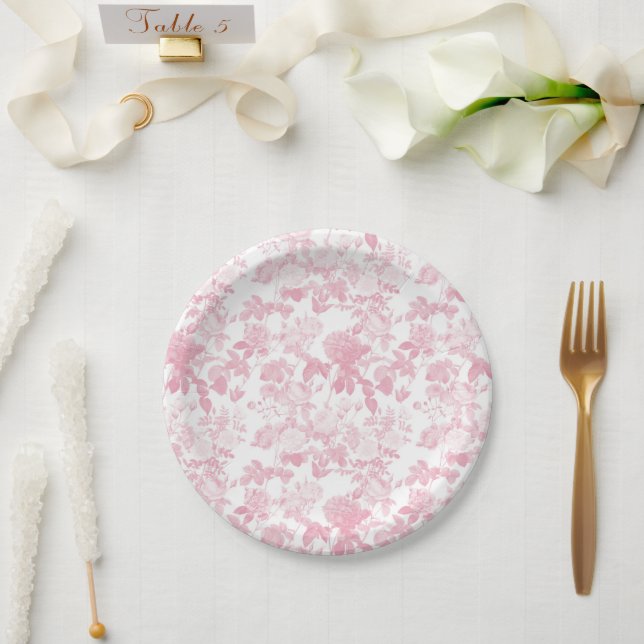 Rosa Rose Chinoiserie Muster Pappteller (Hochzeit)