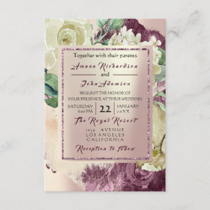 Rosa Rose Creamy Marsala Bloral Blush Wedding Einladung