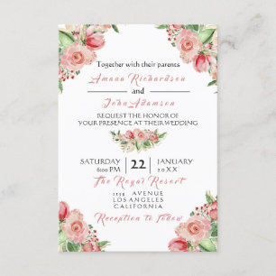 Rosa Rose cremig gestrichene Rose Hochzeit Einladung