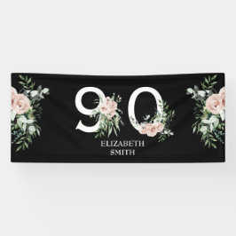 Rosa Rose Elegant 90. Black Birthday Party Banner