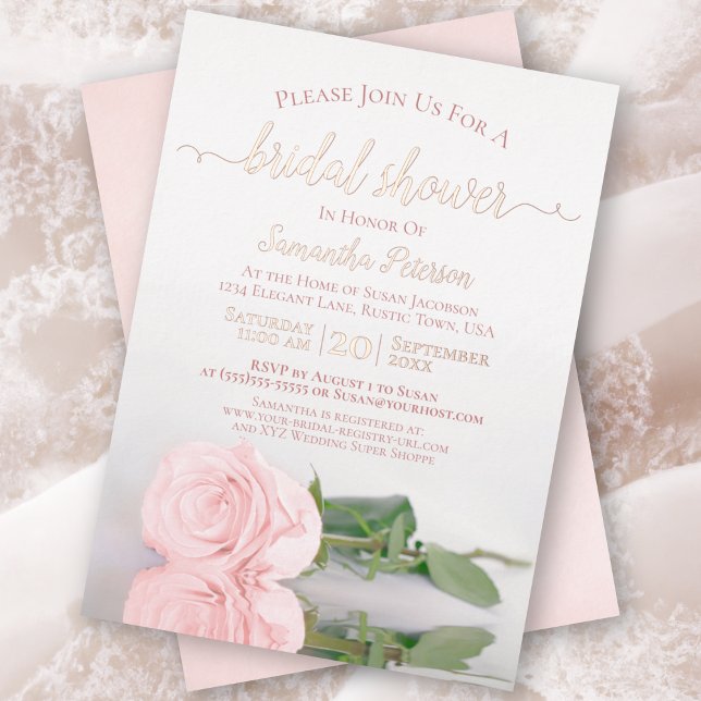 Rosa Rose elegant mit Rose Gold Brautparty Folieneinladung (Von Creator hochgeladen)