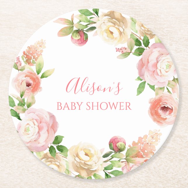 Rosa Rose Elegante Girl Girl Babydusche Runder Pappuntersetzer (Vorderseite)