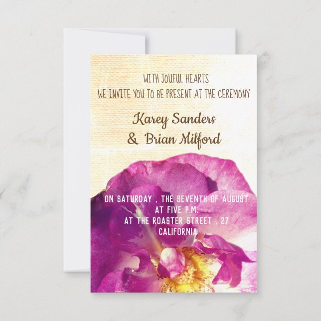 Rosa Rose Elegante Leinwand Einladung Hochzeit (Rückseite)