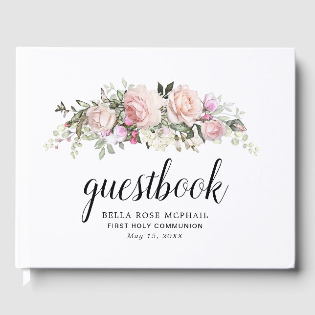Rosa Rose Erste Kommune Blush Pink Rose Gästebuch (Vorderseite)