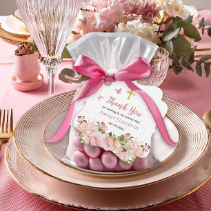 Rosa Rose Floral Butterfats Gold Cross Vielen Dan Geschenkanhänger