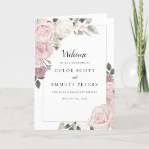 Rosa Rose Floral Elegantes Hochzeitsbrot Programm